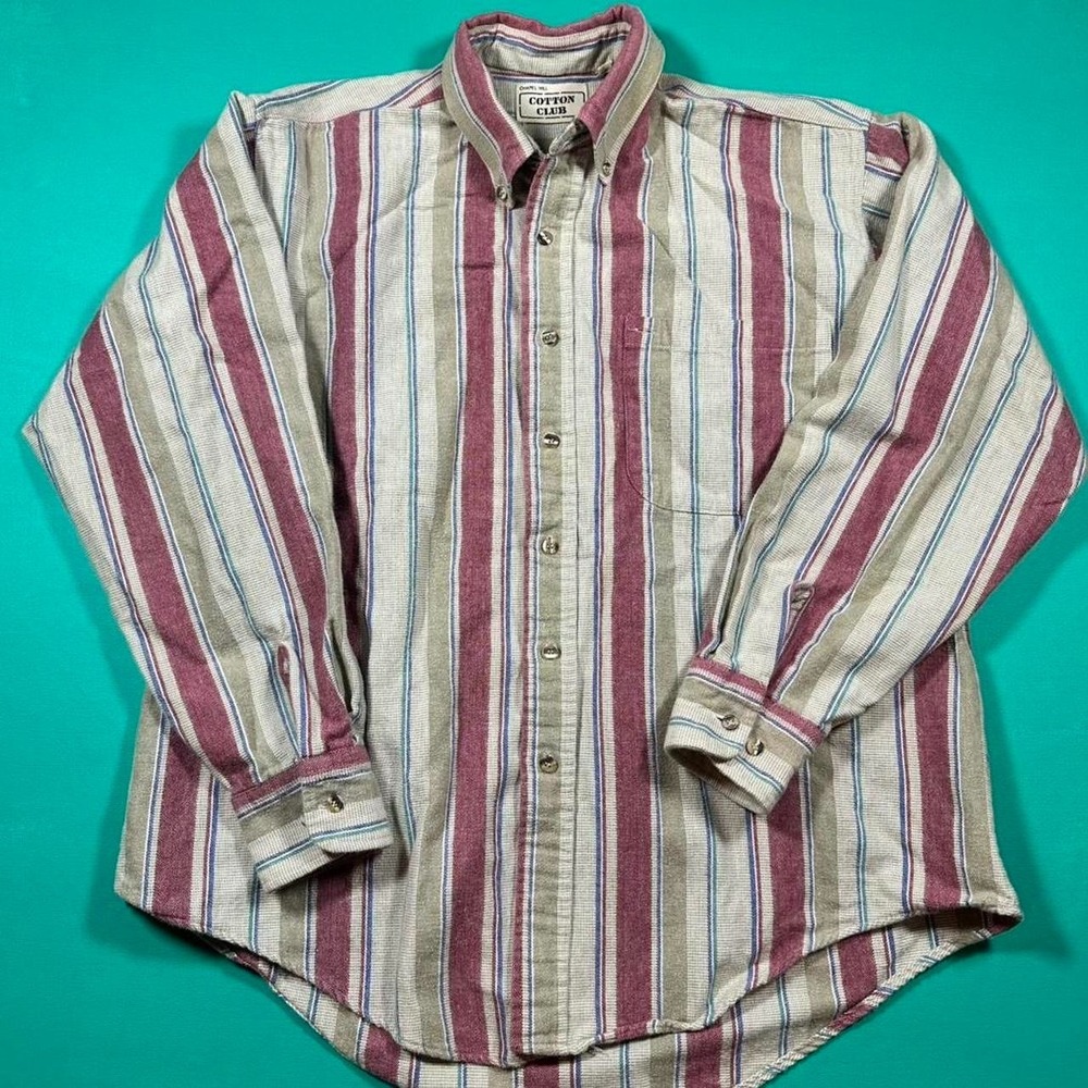 Vintage 90s striped flannel button up rugged cotton 1990s vintage striped shirt